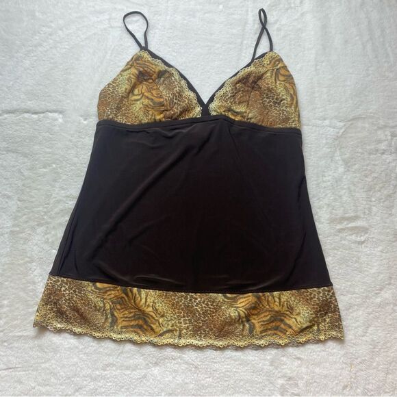 Josie Natori Brown and Tiger Print Cami Size Small - Picture 1 of 11